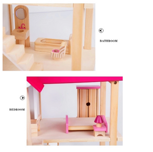 Good Kids DIY Pink Wooden  Doll House Pretend Play Toy Set