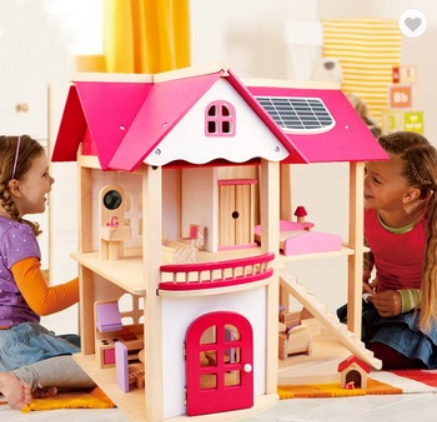 Good Kids DIY Pink Wooden  Doll House Pretend Play Toy Set