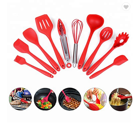 ECO LIFE Set of 10 Food Grade Heat Resistant Silicone Kitchen Utensils